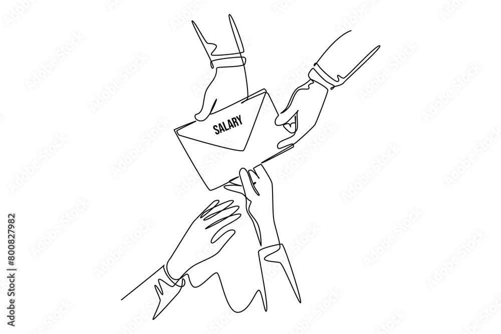 Obraz premium One continuous line drawing of Salary payroll system or employee wages concept. Doodle vector illustration in simple linear style