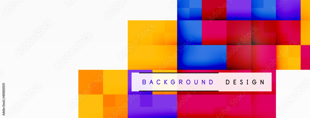 A vibrant display with colorful squares in electric blue and magenta, creating a pattern of parallel rectangles with symmetry on a white background