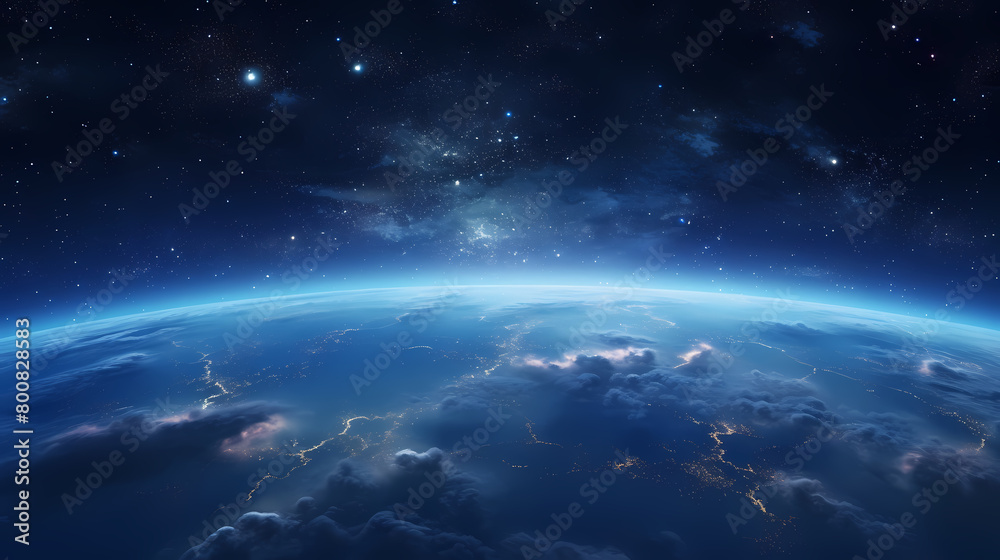 Fototapeta premium View of Earth from space with stars and galaxies in the background
