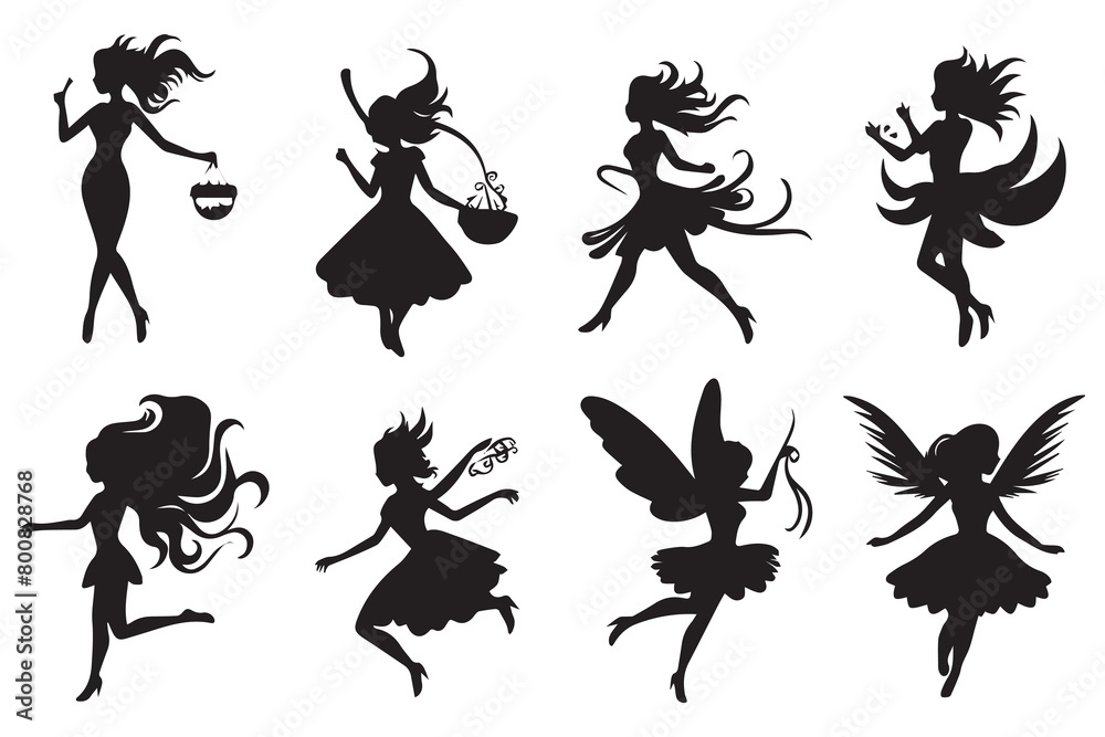 Silhouette set of fairies illustration Vector Silhouette set of fairies illustration Vector