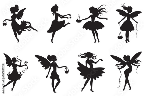 Silhouette set of fairies illustration Vector