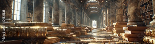 Ancient libraries with scrolls containing knowledge about gold, contrasted with modern digital libraries, Highlighting the evolution of knowledge storage and access photo