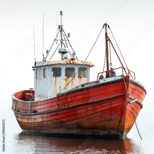 Isolated on white, a fishing boat stands serene, evoking memories of tranquil waters, adventure, and the thrill of the catch