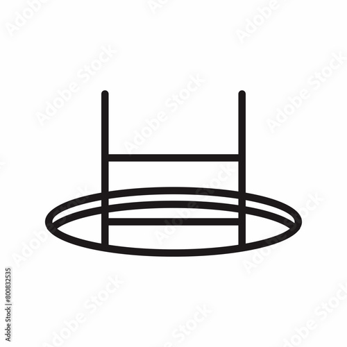 Outlined black and white of confined space workplace vector illustration. Opened hole with ladder icon and symbol.