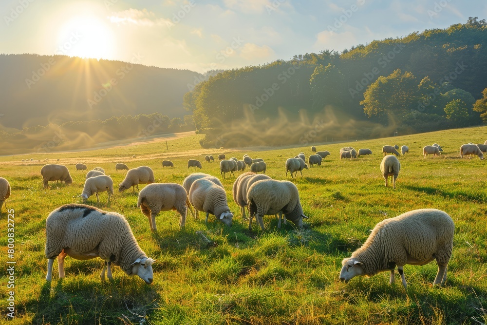 Fototapeta premium farm scene with a herd of sheep