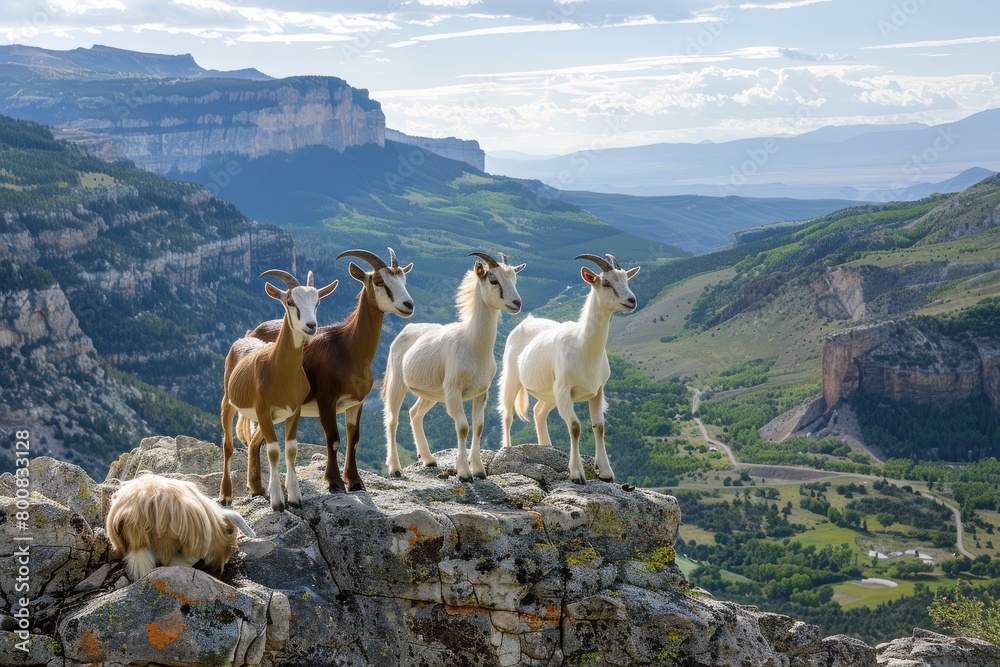 Naklejka premium goats standing together on a rocky