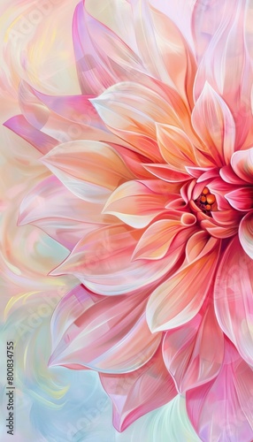 The image is a watercolor painting of a pink dahlia flower
