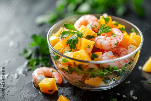 Citrus marinated shrimp and mango ceviche Health conscious dish photo