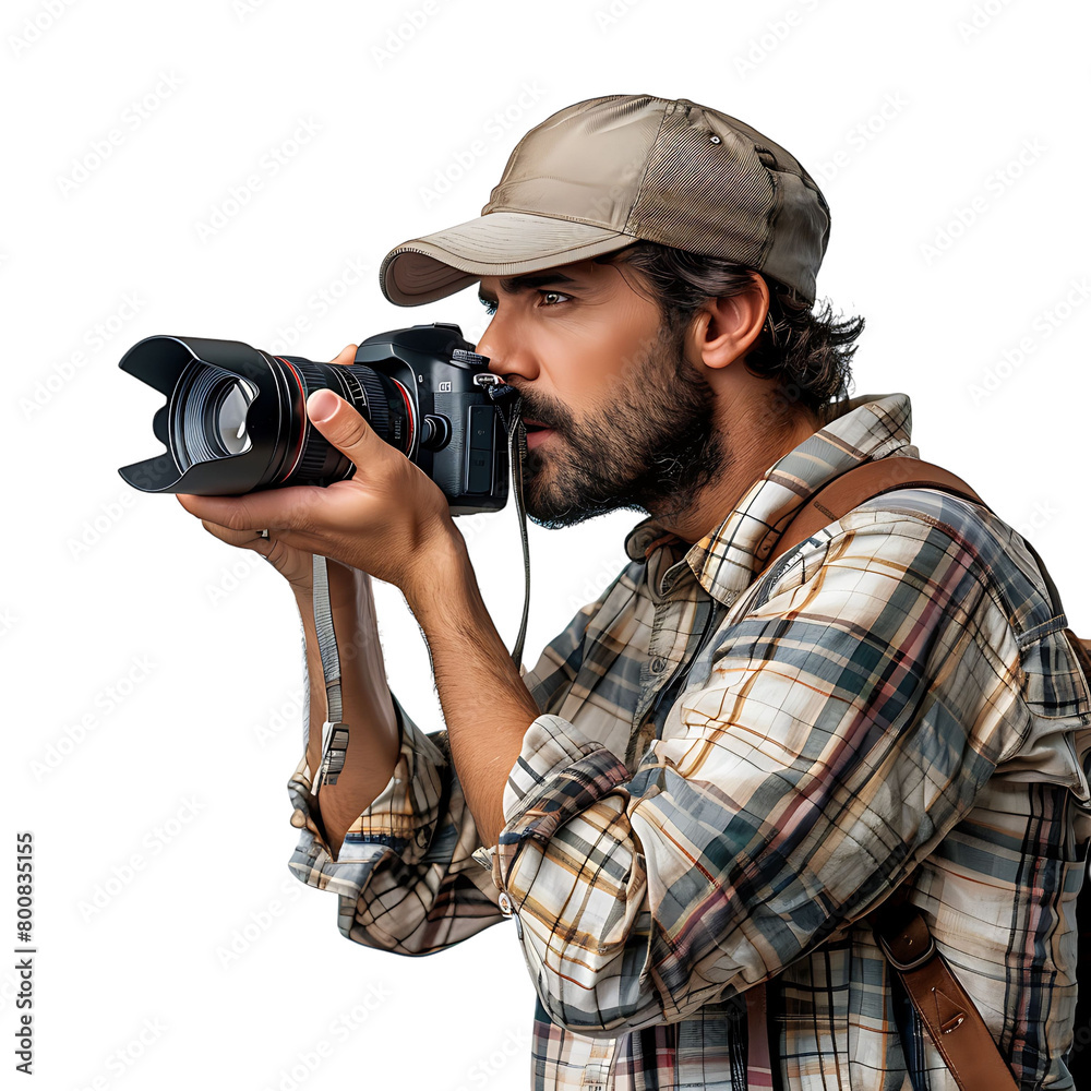 Obraz premium Male photographer on isolated transparent background