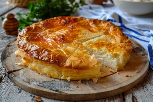 Classic Greek cheese pie photo