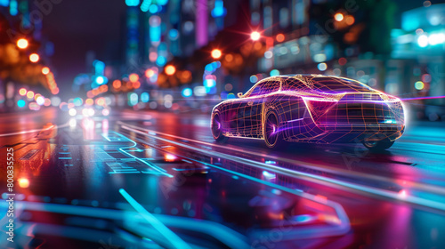 Visualize the future of transportation through autonomous vehicles with dynamic gradient lines
