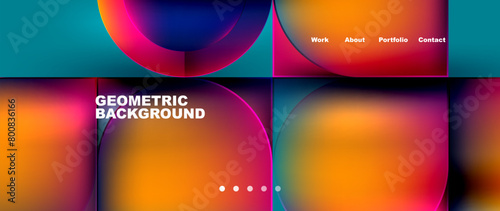 A vibrant geometric background featuring circles and squares in shades of orange, pink, violet, and magenta. The colorfulness and light of the design create a modern and eyecatching pattern