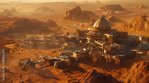 a human colony building on the planet Mars photo