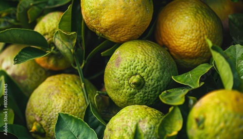 Close up of fragrant bergamot oranges used in earl grey tea medicine and spa treatments photo
