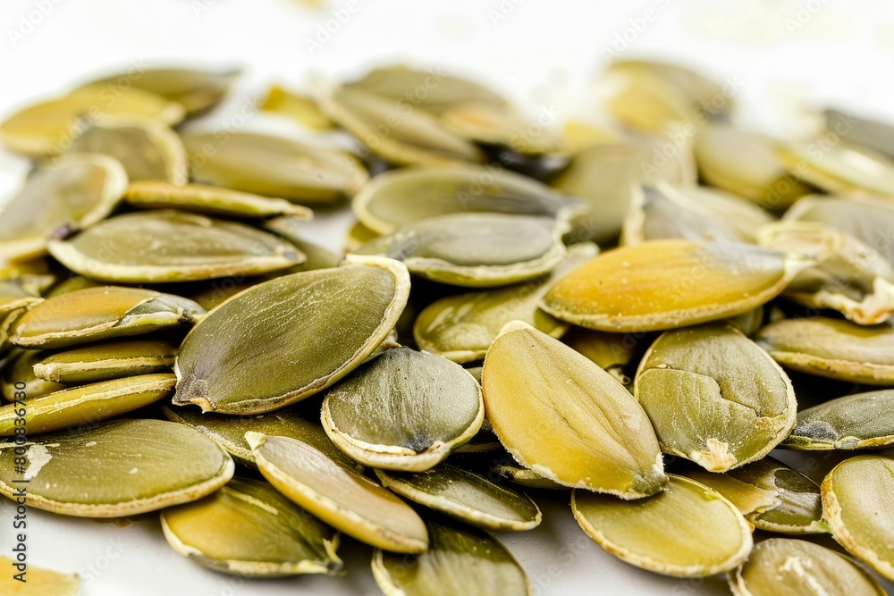 Close up of local pumpkin seeds on white background known as kabak cekirdegi Close up of local pumpkin seeds on white background known as kabak cekirdegi