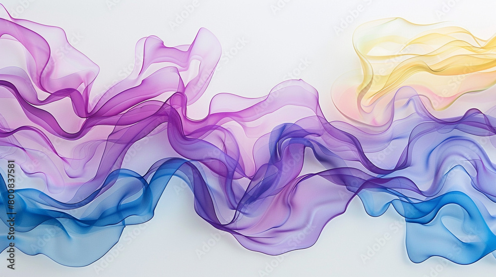 Vibrant waves of plum, azure, and lemon overlapping harmoniously on a clean white backdrop.