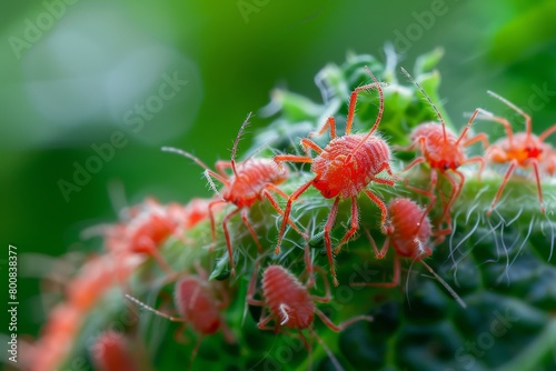 Close up photo of cluster of Red Spider Mites on plant Insect idea © LimeSky
