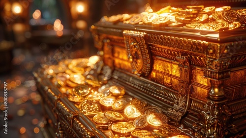 Large gold chest on pile of coins photo