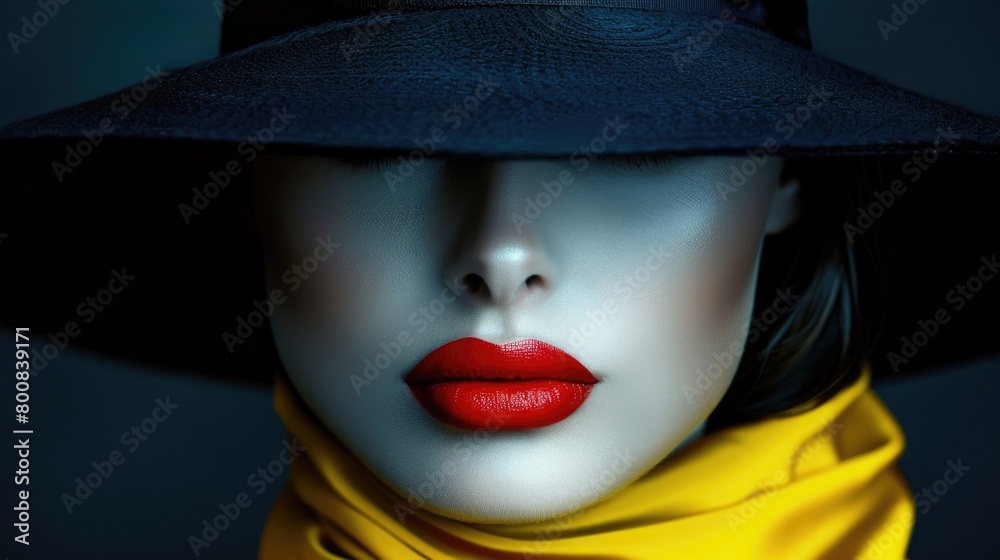 Business woman lady with red lips in a wide hat Business woman lady with red lips in a wide hat