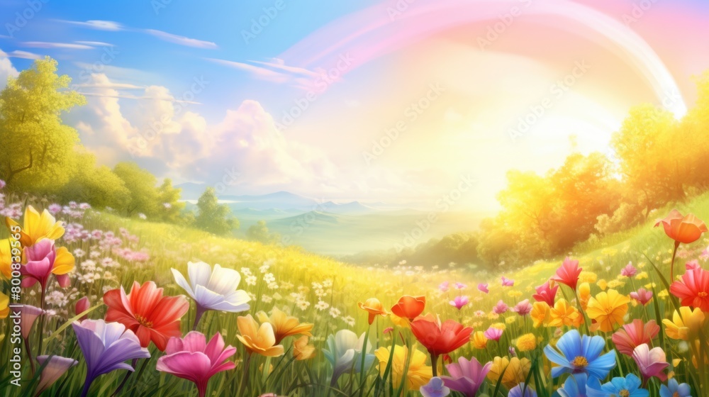 Field of flowers with mountain background