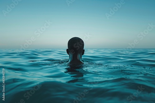 Man swimming in the tranquil sea.