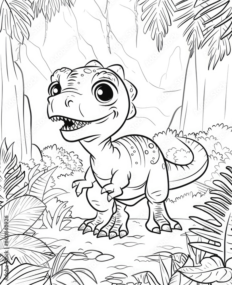 Naklejka premium Dinosaur in the jungle coloring page