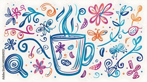 Doodled Coffee Elements Collection An Enchanting Assortment of ScribbleInspired Designs and Motifs for Versatile Website and Image Applications Generative ai