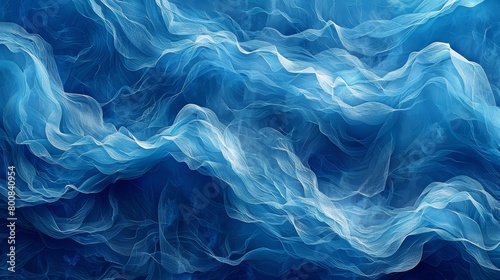  A painting of blue and white waves on a dark blue background Repeated, creating an illusion of depth