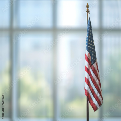 American Flag With Bokeh Background, in office lobby