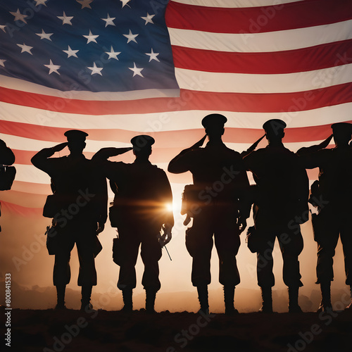 american flag with soldiers