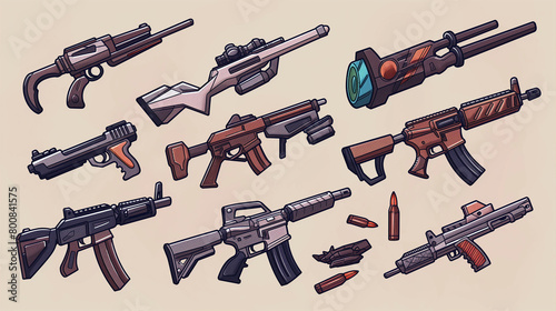 Collection of stylized firearms illustration photo