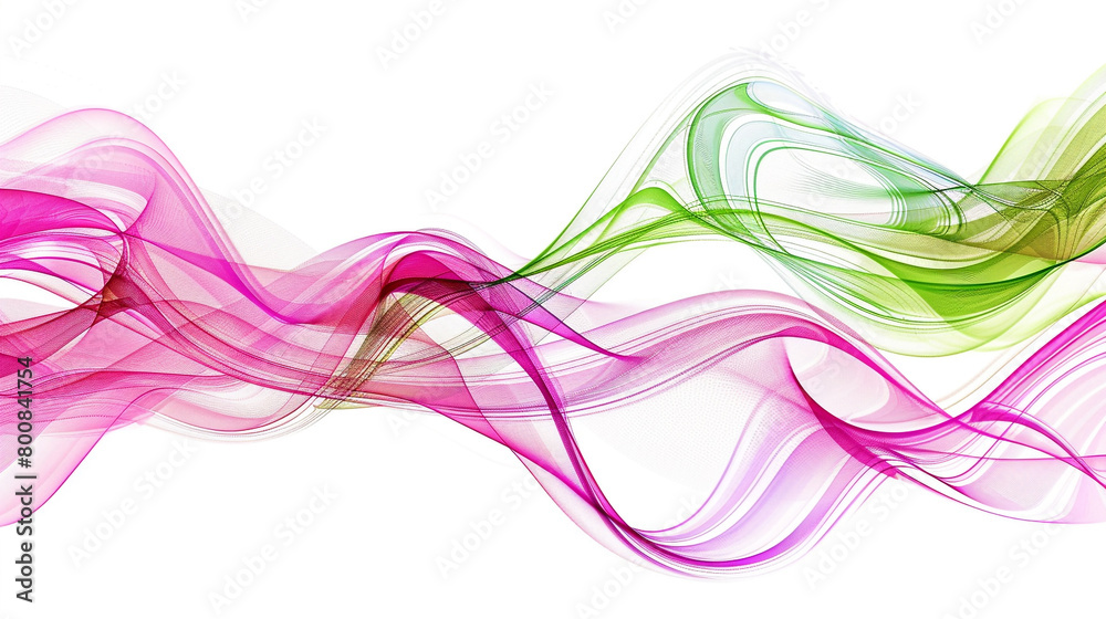 Vibrant pink and green spectrum waveforms with a futuristic touch, isolated on a solid white background.