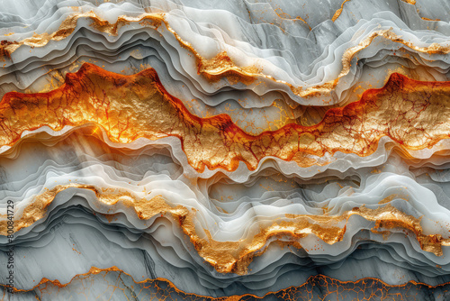 Gold and silver marble pattern, with layers of grayblue rock in the background. Created with Ai