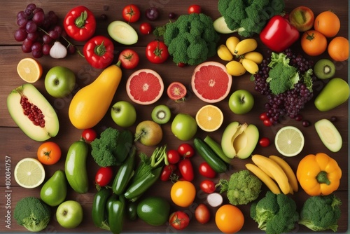  top view fferent fresh fruits vegetables organic table colorful various eating healthy eting fruit vegetable different topview harvested variety tabletop food diet health ripe nourishment and 