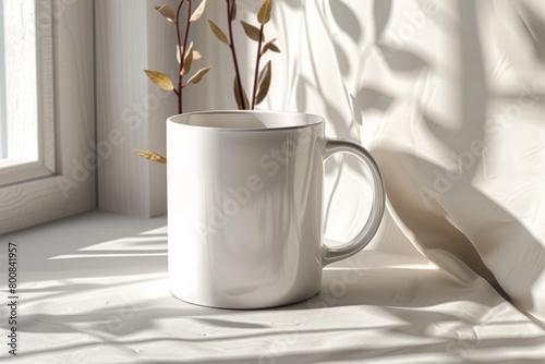 White Blank Mug Mockup in Photographic Scene created with Generative AI (ID: 800841957)