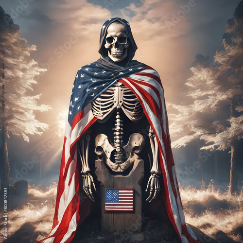 skull USA with American flag