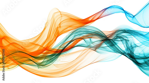 Vibrant orange and cyan spectrum wave lines embodying technological creativity, isolated on a solid white background."