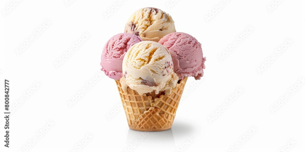 Ice cream in a waffle cone with biscuits on top Ice cream in a waffle cone with biscuits on top