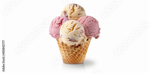 Ice cream in a waffle cone with biscuits on top