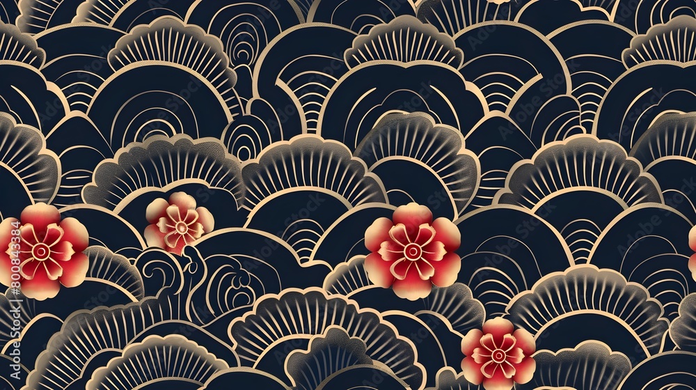 Geometric Japanese Flower Pattern in Vibrant SVG Digital Paper Geometric Japanese Flower Pattern in Vibrant SVG Digital Paper