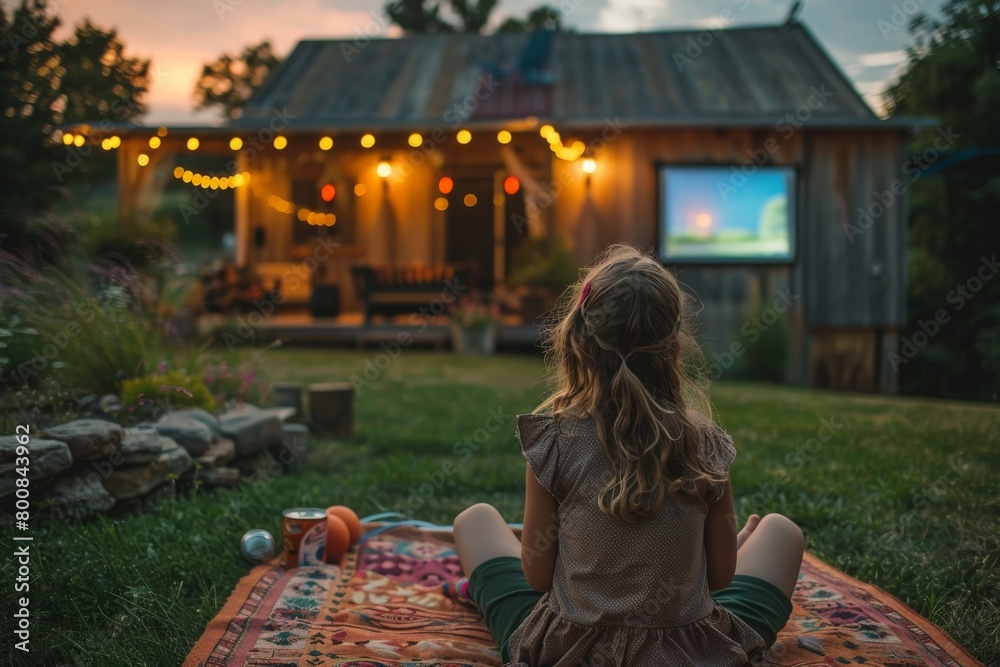 The delightful experience of a family having an outdoor movie night in summer. The delightful experience of a family having an outdoor movie night in summer.