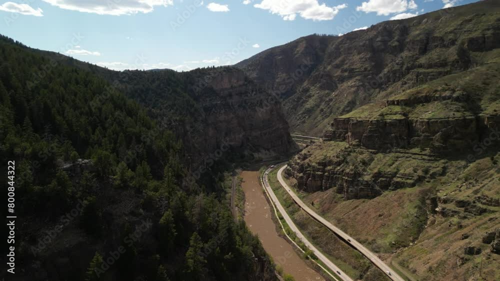 High aerial above Glenwood Canyon in Springtime in Colorado mountains High aerial above Glenwood Canyon in Springtime in Colorado mountains