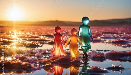 Surreal Encounters  Photorealistic Dream with Shiny Gel Figures