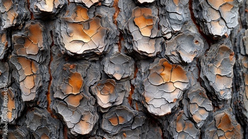   A tight shot of split tree bark, brown with yellow specks © Nadia