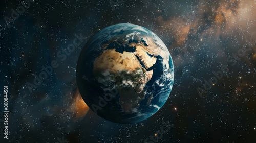  Abstract Earth planet with the African continent and a starry space background