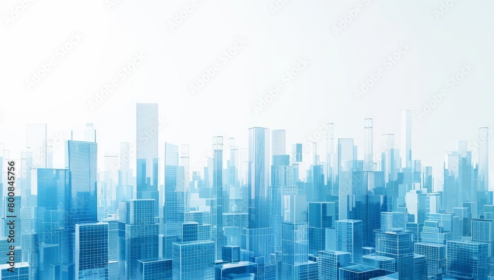 Abstract blue cityscape with skyscrapers on white background