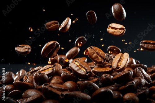 Cascade of Coffee Beans in the Air. Generative AI