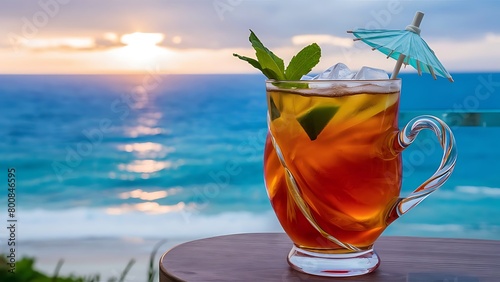 Sea s tranquility iced tea with breathtaking ocean view