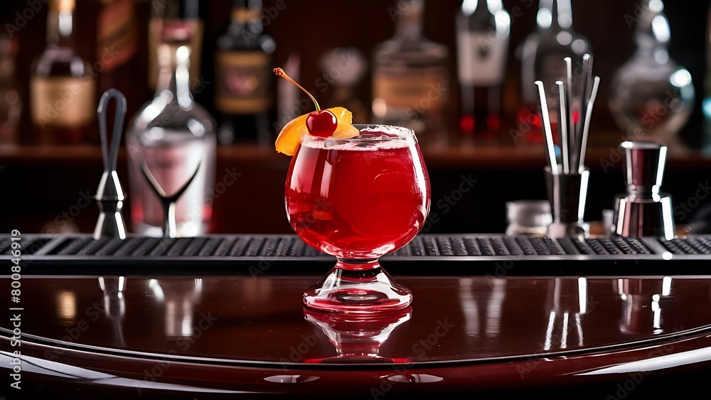 Red alcohol cocktail on the bar table
