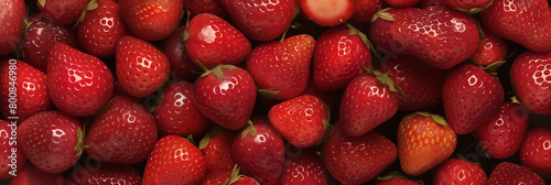 Close-up detail of glossy, ripe strawberries with vibrant red color showcasing their freshness and succulence, ideal for food-related themes
